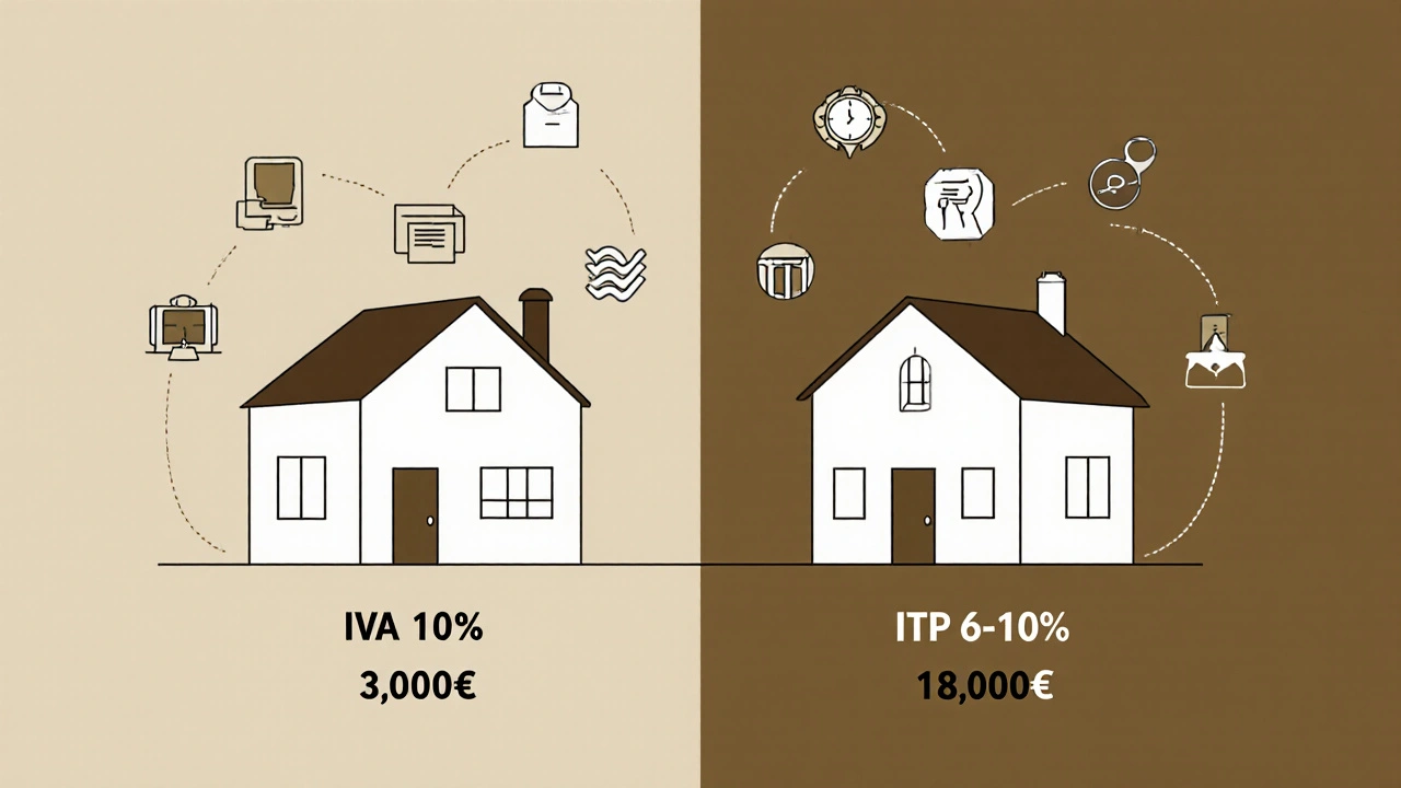 Comparación visual de costos entre vivienda nueva y usada con impuestos y gastos.