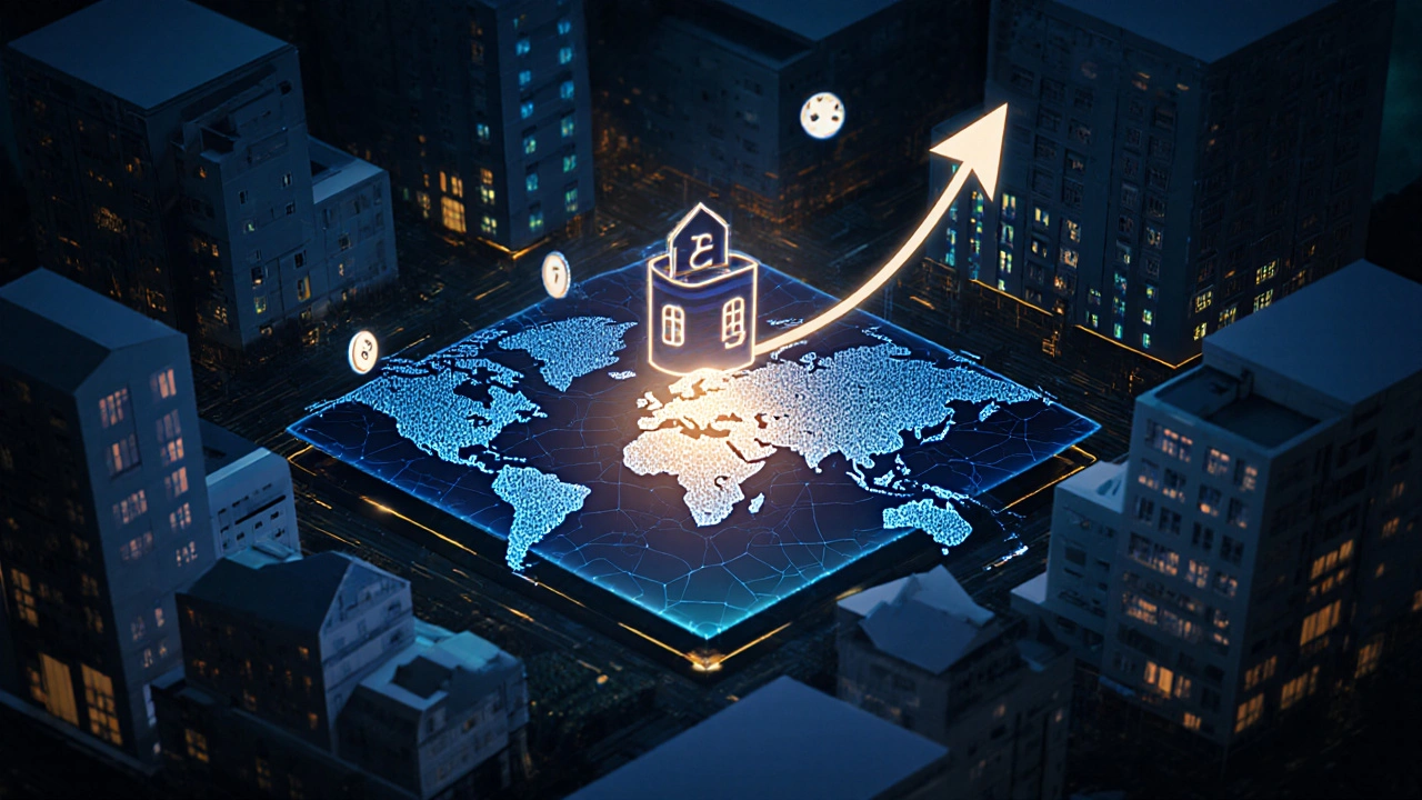 Sistema de IA predice precios de propiedades en Argentina con datos en tiempo real y un mapa holográfico.