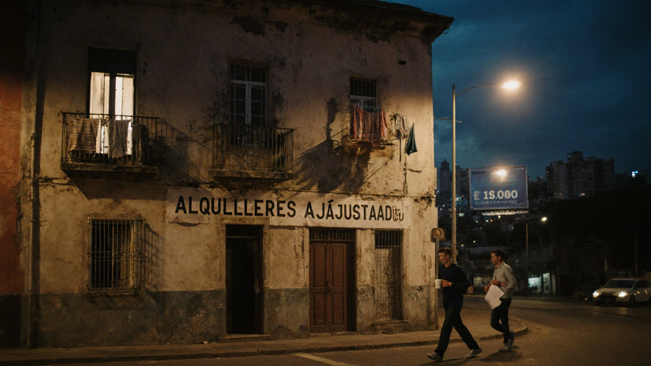Tres departamentos alquilados en una casa reformada en Rosario, con ventanas iluminadas y ropa en los balcones.