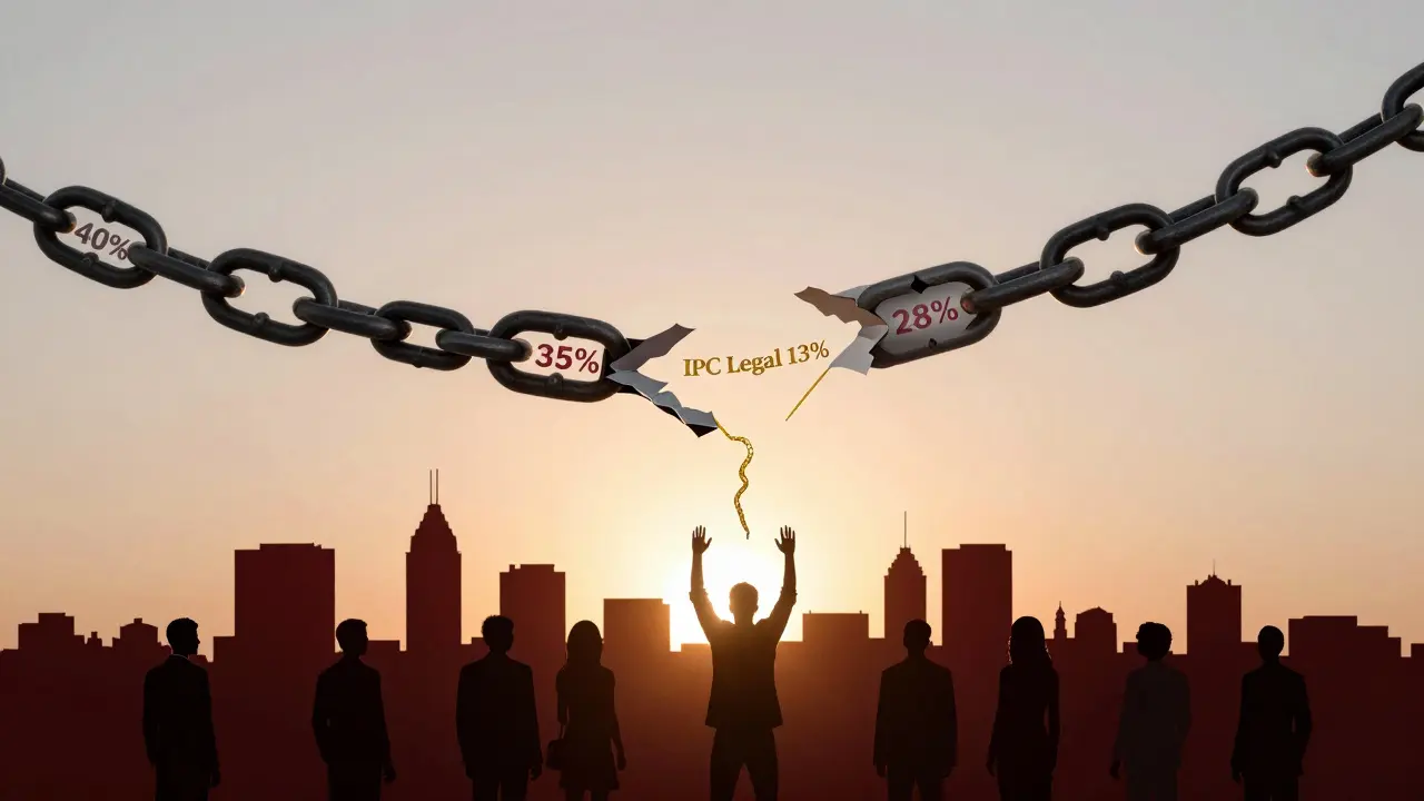 Cadenas de contratos ilegales rotas por un hilo dorado que representa el aumento legal según el IPC.