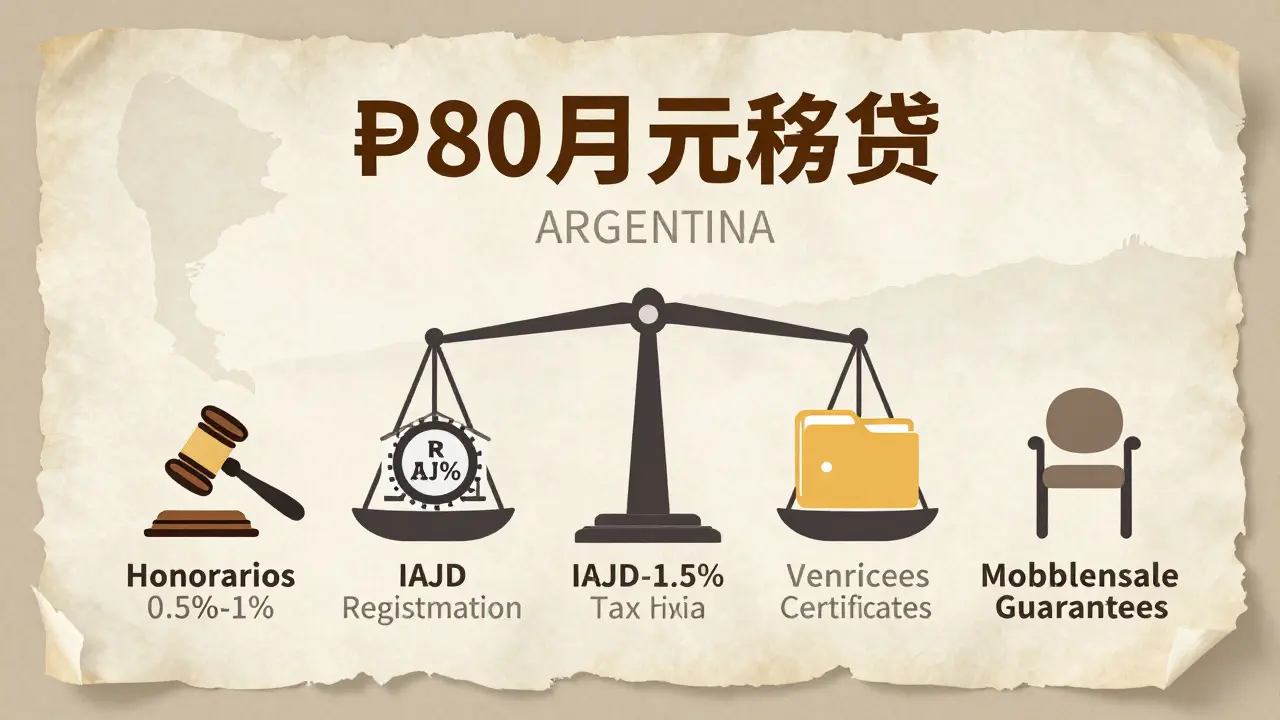 Desglose visual de los costos de una hipoteca en Argentina con íconos de cada cobro.