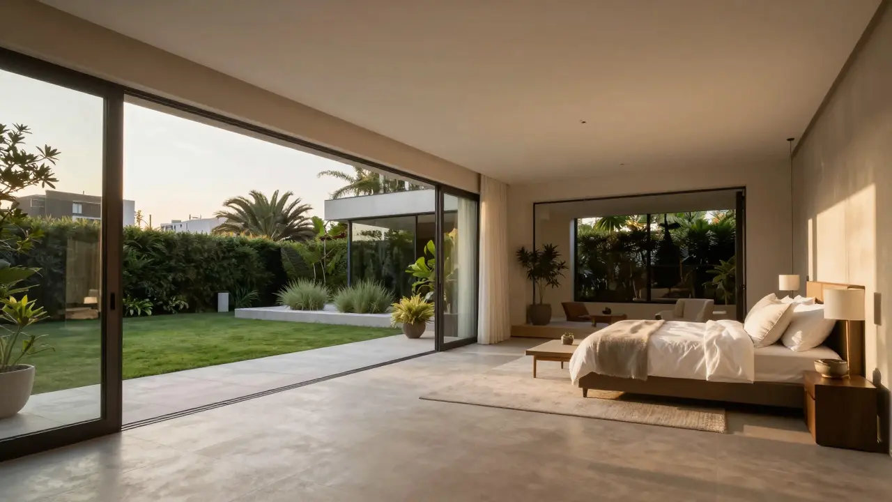 Diseño arquitectónico de vivienda lujo con espacios fluidos y jardín privado en Buenos Aires.