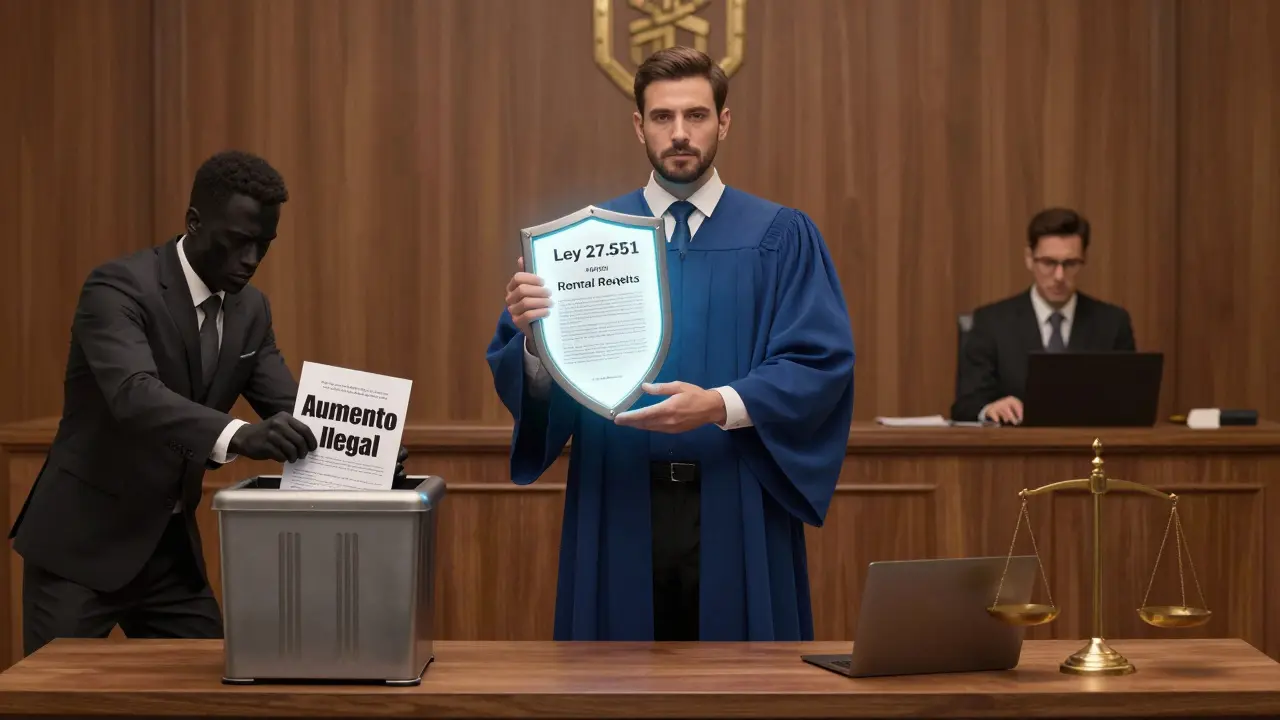 Inquilino presenta la ley de alquileres en un juzgado de Rosario mientras un gestor intenta destruir un aumento abusivo.