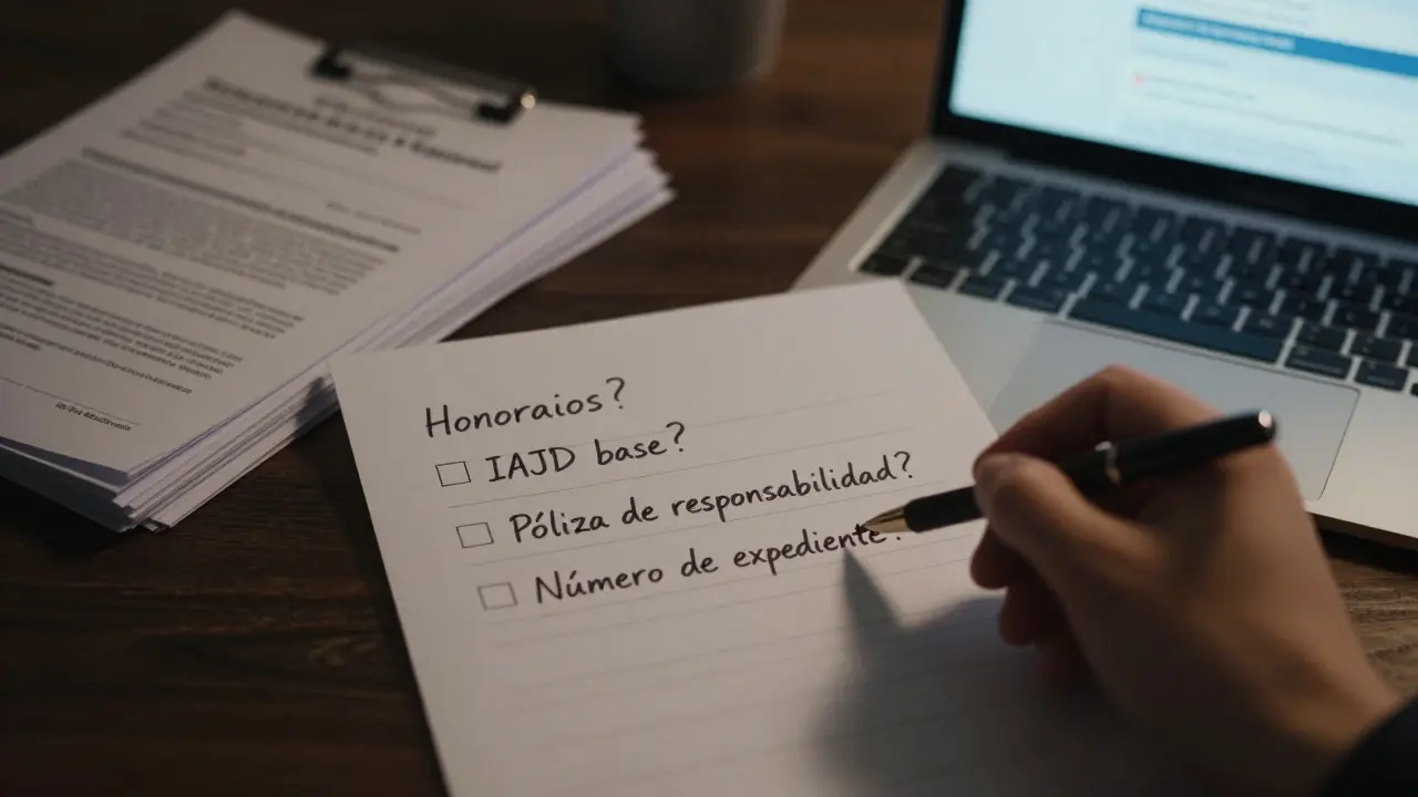 Lista de verificación manuscrita con preguntas clave para evitar cobros ocultos en hipotecas.