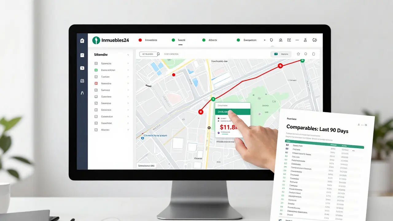 Pantalla digital con mapa interactivo de ventas de propiedades en barrios de Buenos Aires.