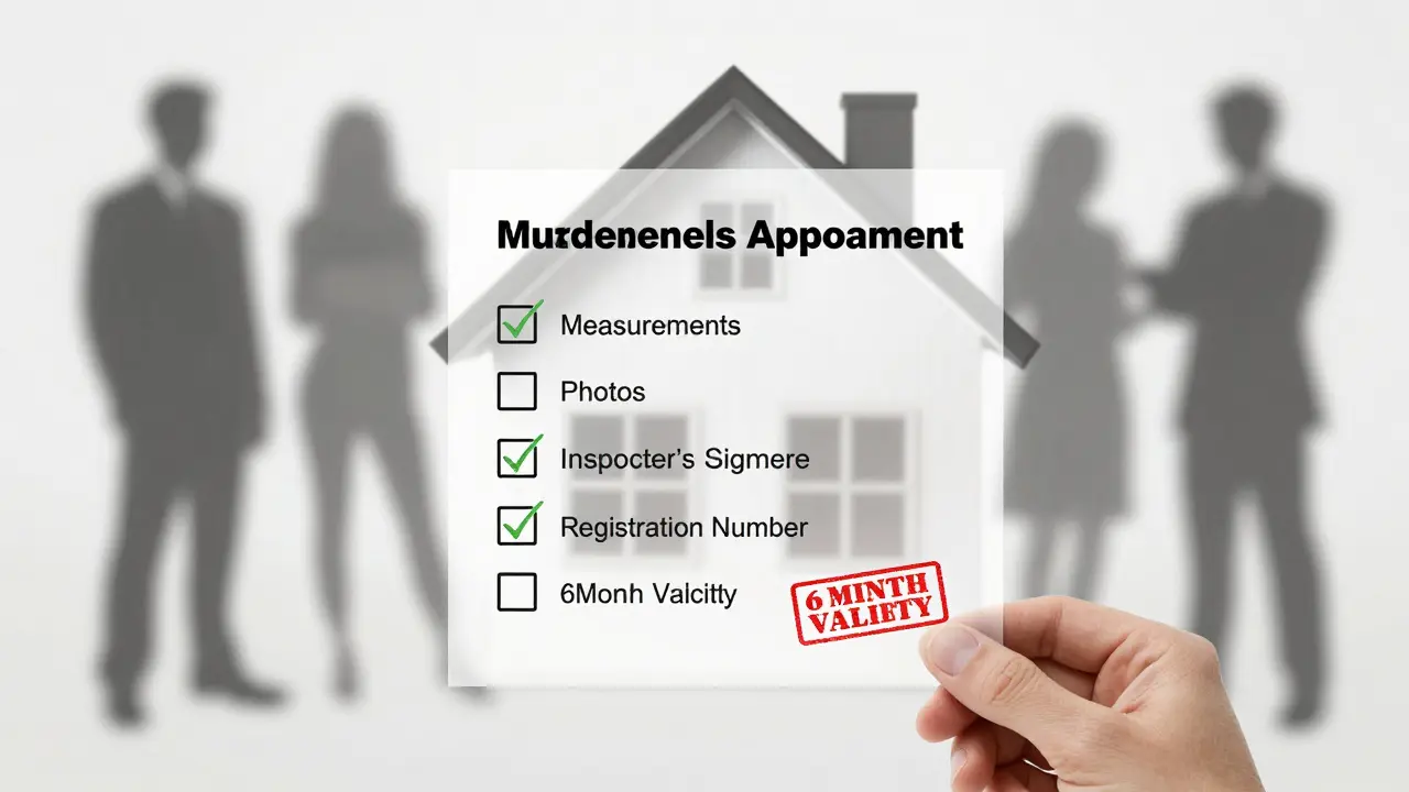 Casa con superposición de elementos esenciales de una tasación legal y figuras de tasadores no registrados desvaneciéndose.