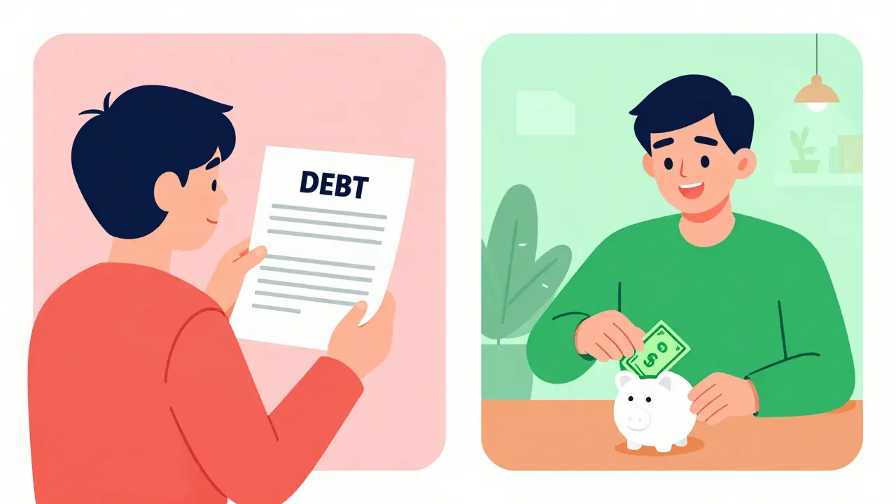 Contraste visual entre gasto innecesario y ahorro inteligente, representado simbólicamente sin texto.