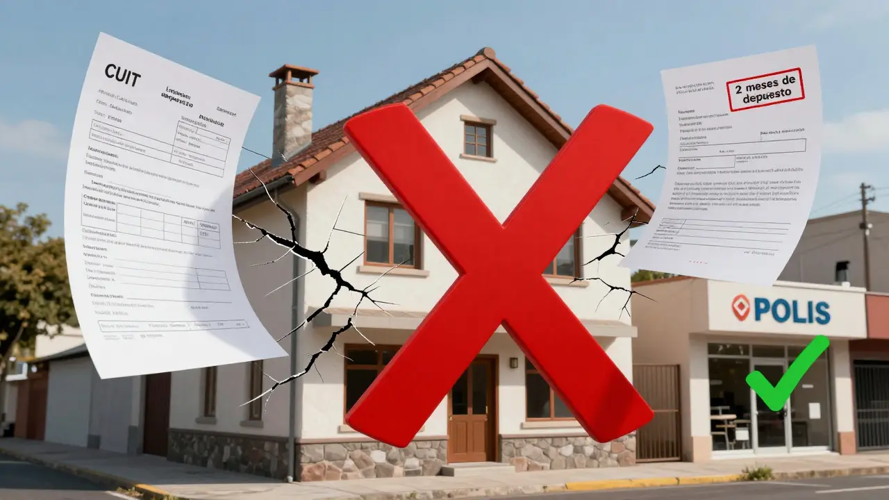 Casa que se convierte en negocio con documentos legales flotantes y marcas de cumplimiento.