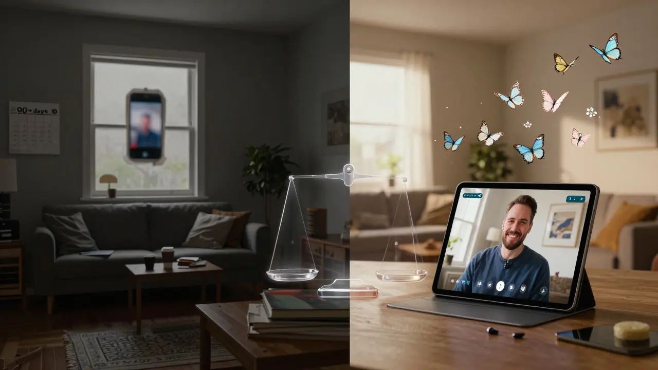 Comparación de una vivienda mal publicitada (izquierda) vs. bien promocionada (derecha), con notificaciones de compradores flotando en el aire.