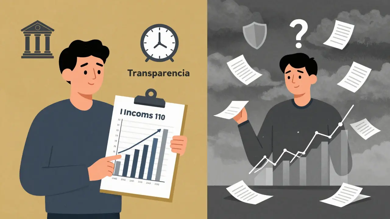 Contraste visual entre un autónomo con ingresos estables y otro con finanzas caóticas, simbolizando la clave del crédito.