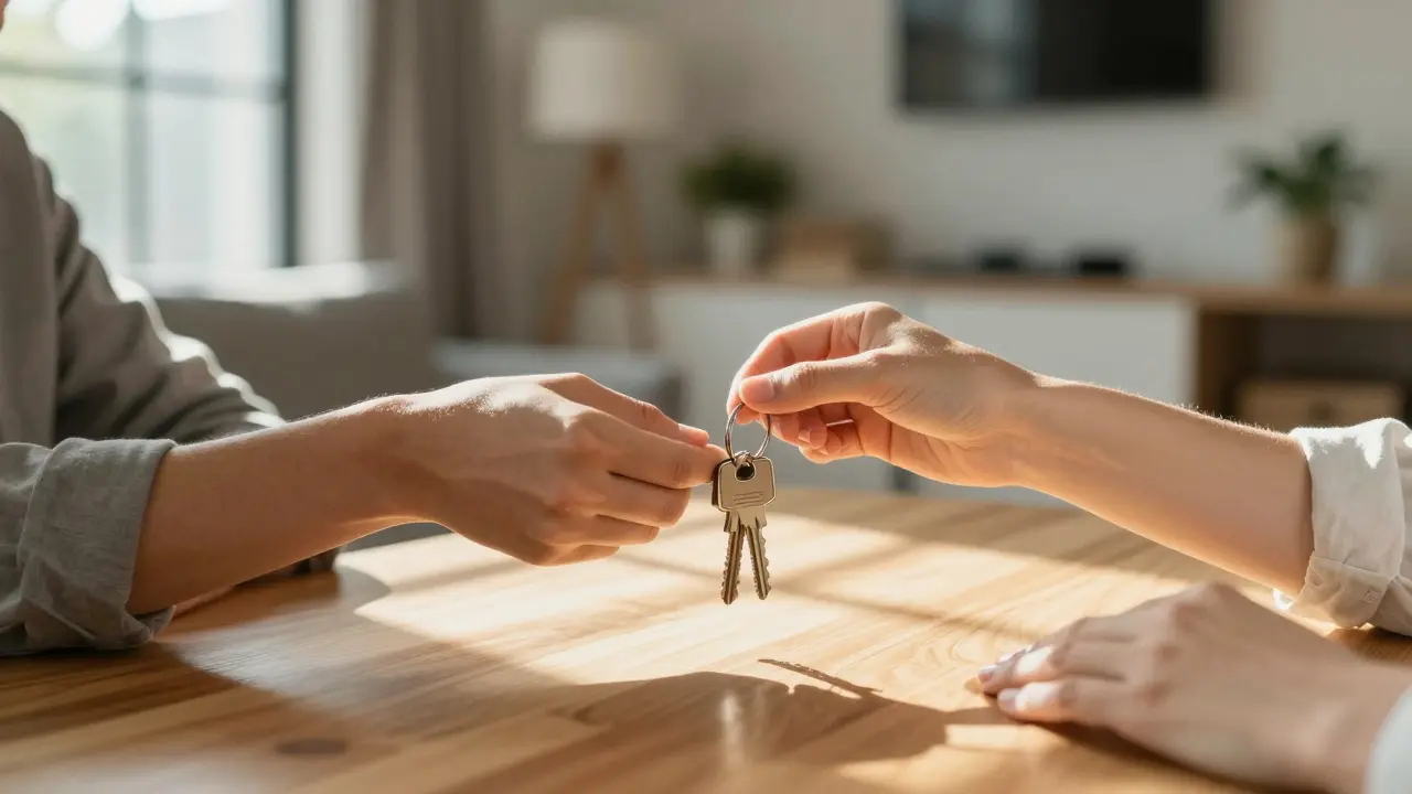 Entrega de llaves de una nueva casa con luz natural entrando