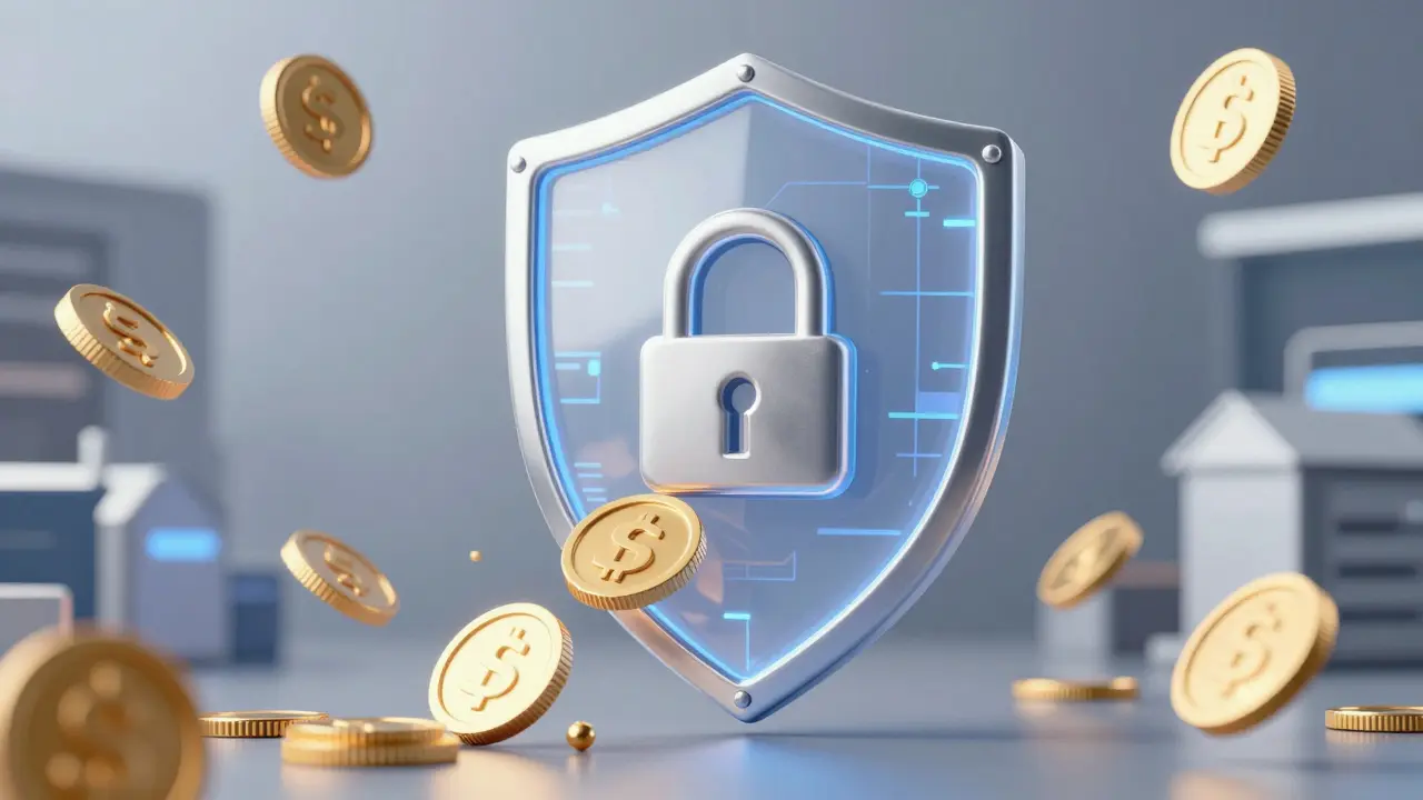 Representación conceptual de transferencia financiera segura con escudo