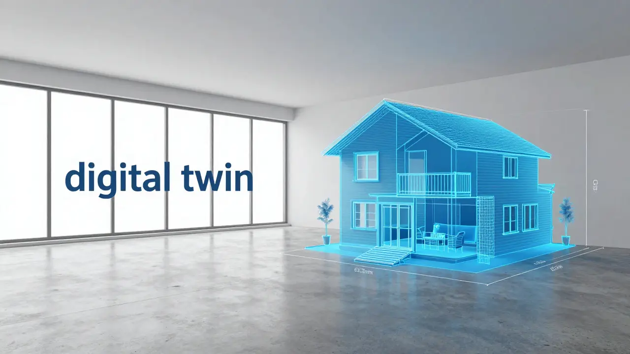 Gemelo digital de una casa mostrando la transición entre espacio real y modelo 3D