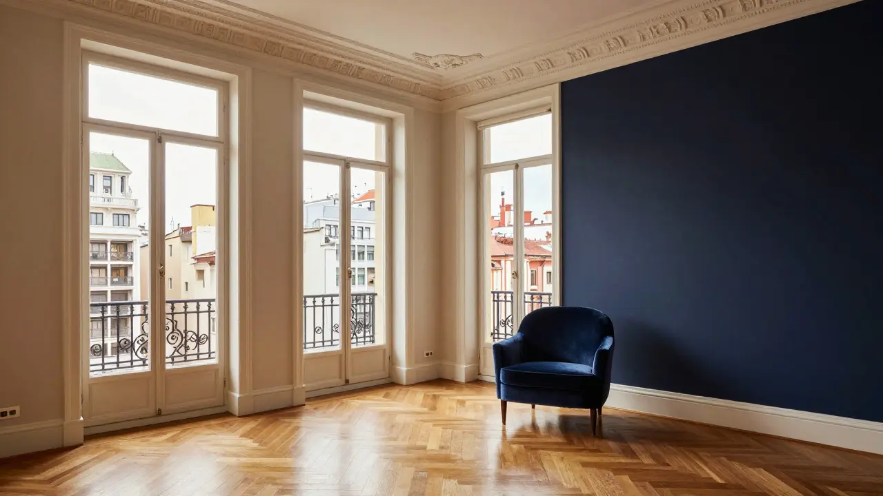 Interior elegante de un apartamento clásico con molduras en Recoleta