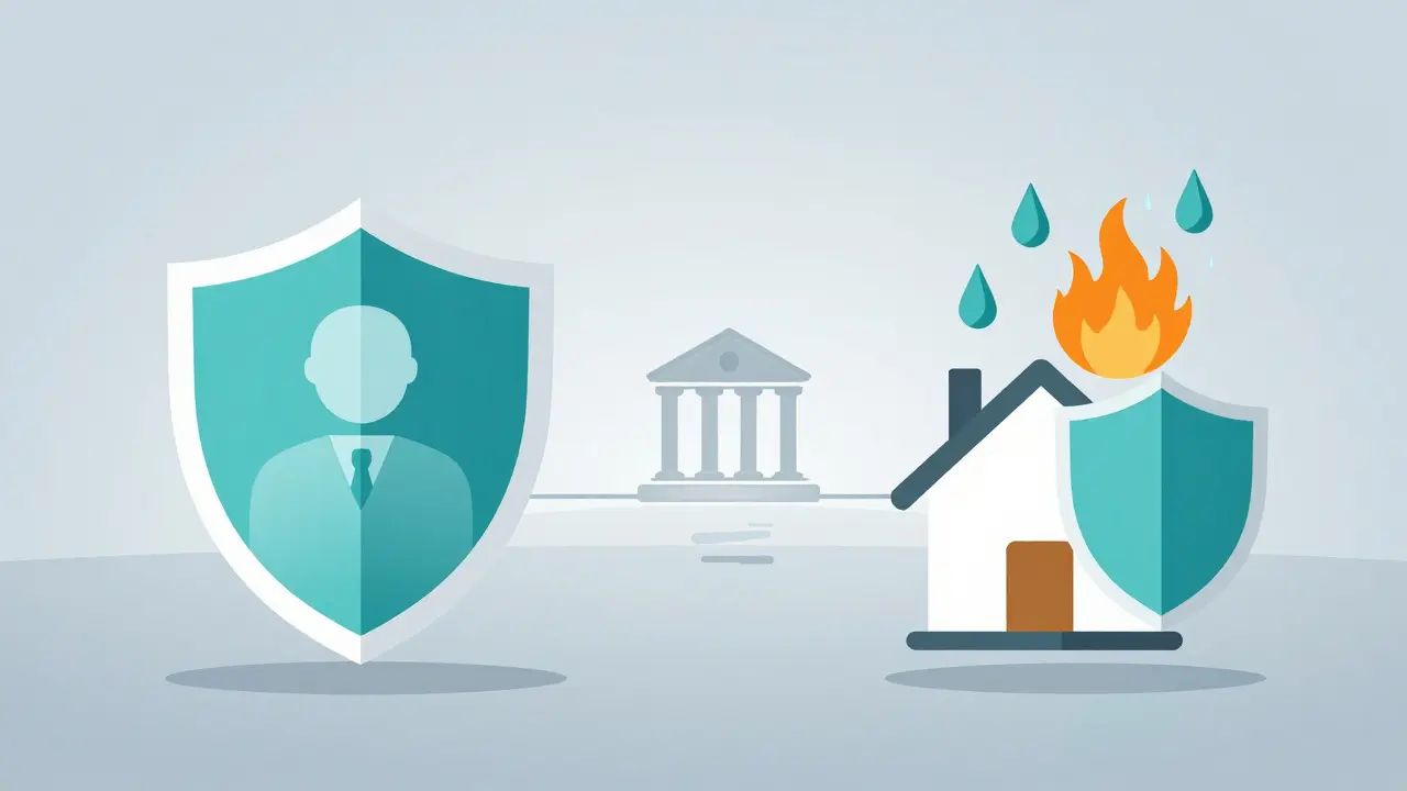 Ilustración conceptual de seguros de vida y daños para hipotecas
