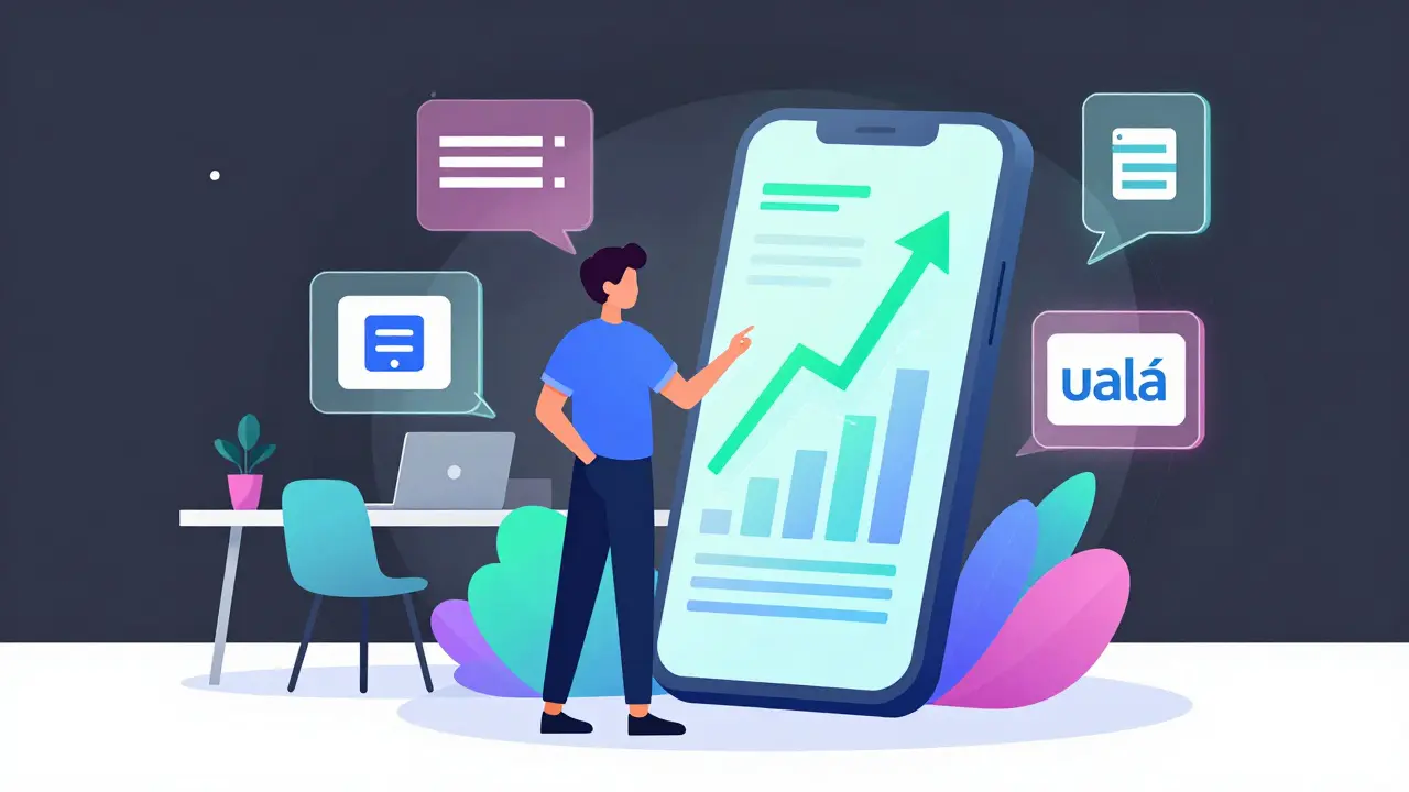 Ilustración moderna de financiamiento digital rápido mediante aplicaciones móviles