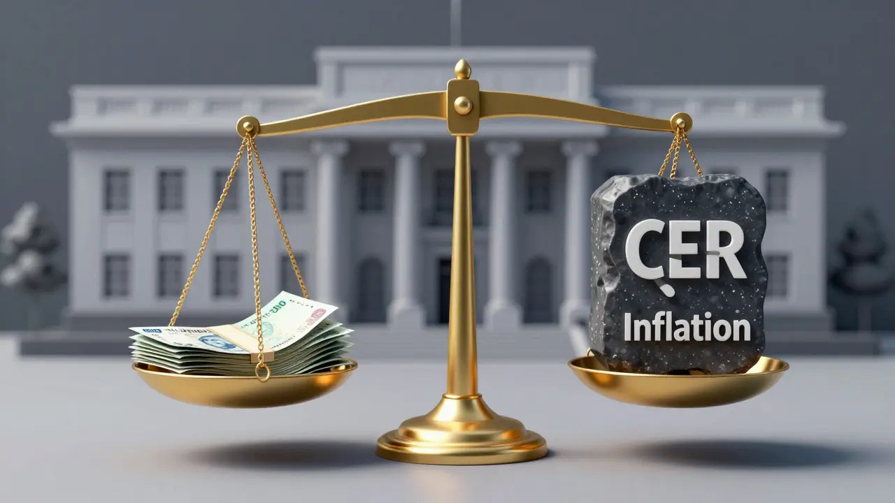 Balanza conceptual mostrando el peso de la inflación y el CER sobre los ahorros
