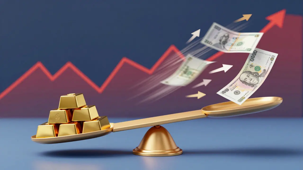 Balanza desequilibrada simbolizando riesgo cambiario y deuda externa