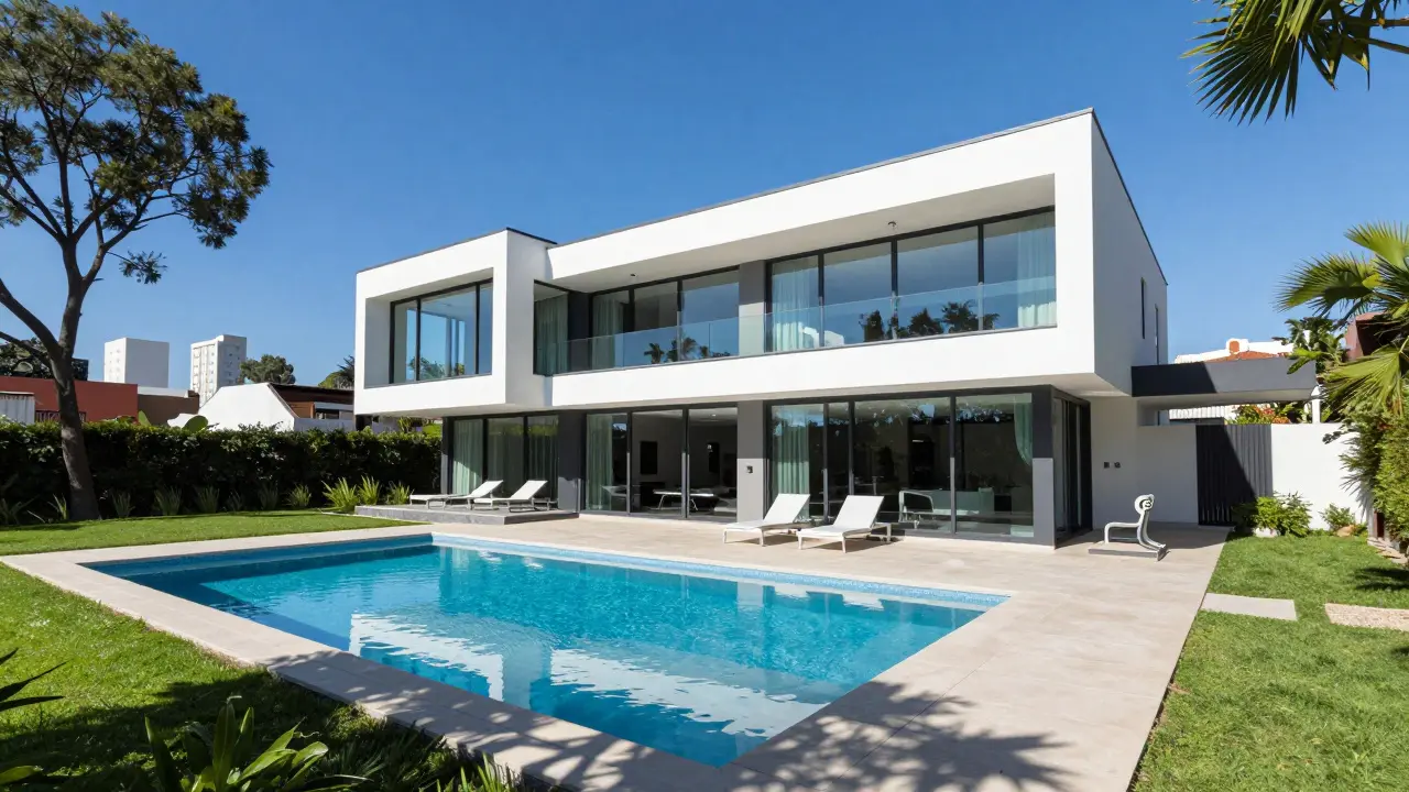Chalet moderno con piscina y vidrio en un barrio tranquilo del norte