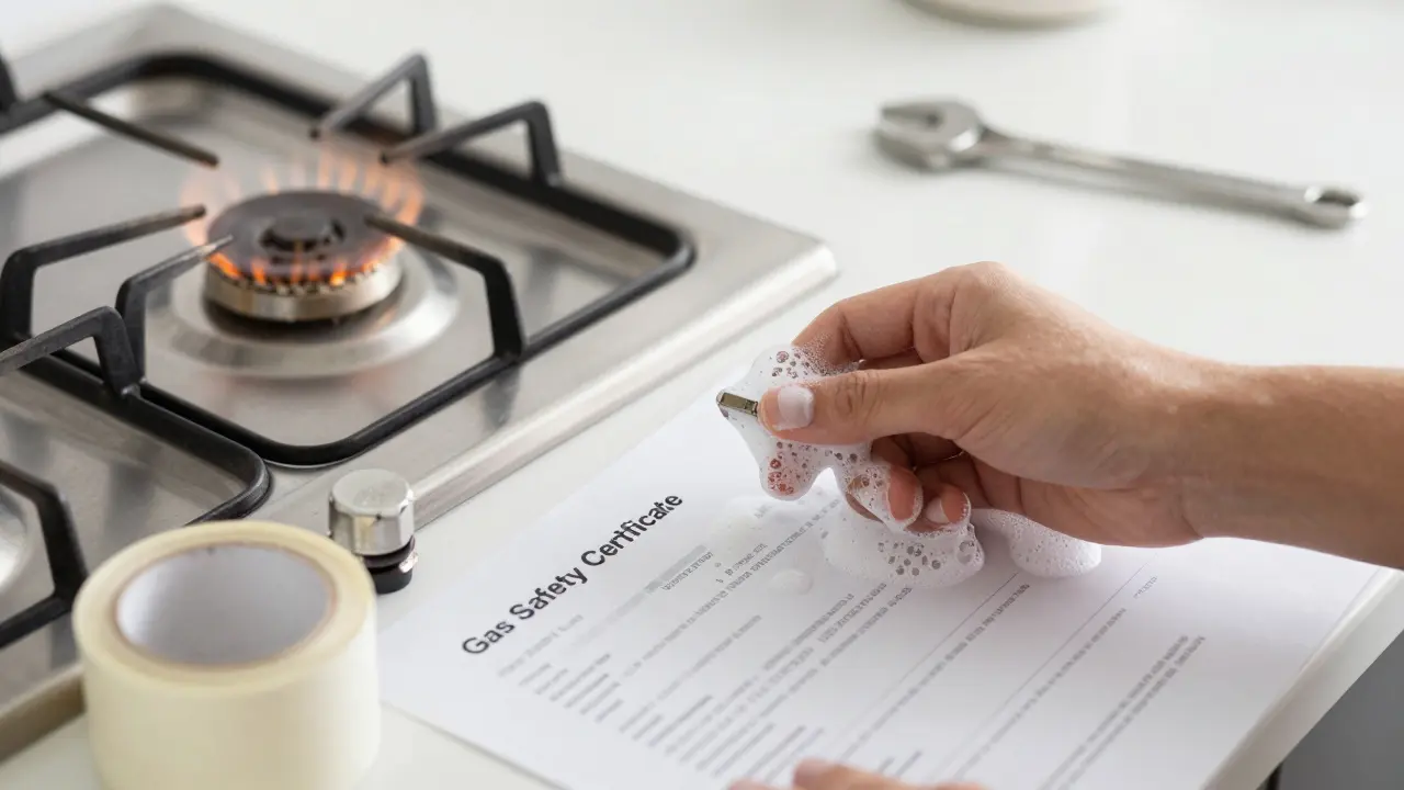 Inspección de seguridad de la conexión de gas en una cocina moderna