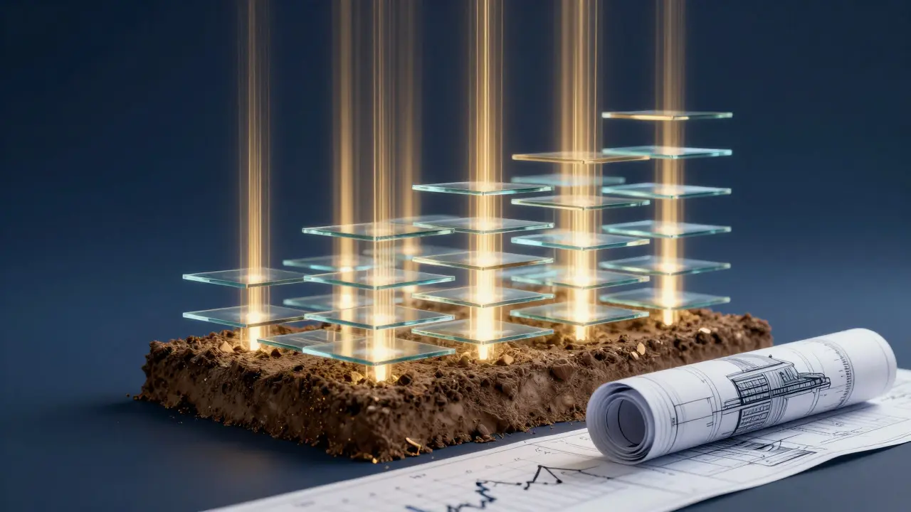 Visualización abstracta del potencial constructivo y valor financiero de un terreno
