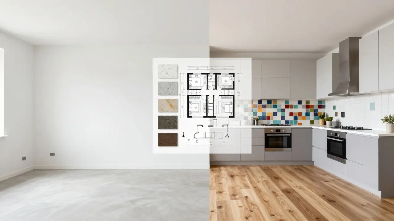 Comparación visual entre habitación vacía y terminada personalizada