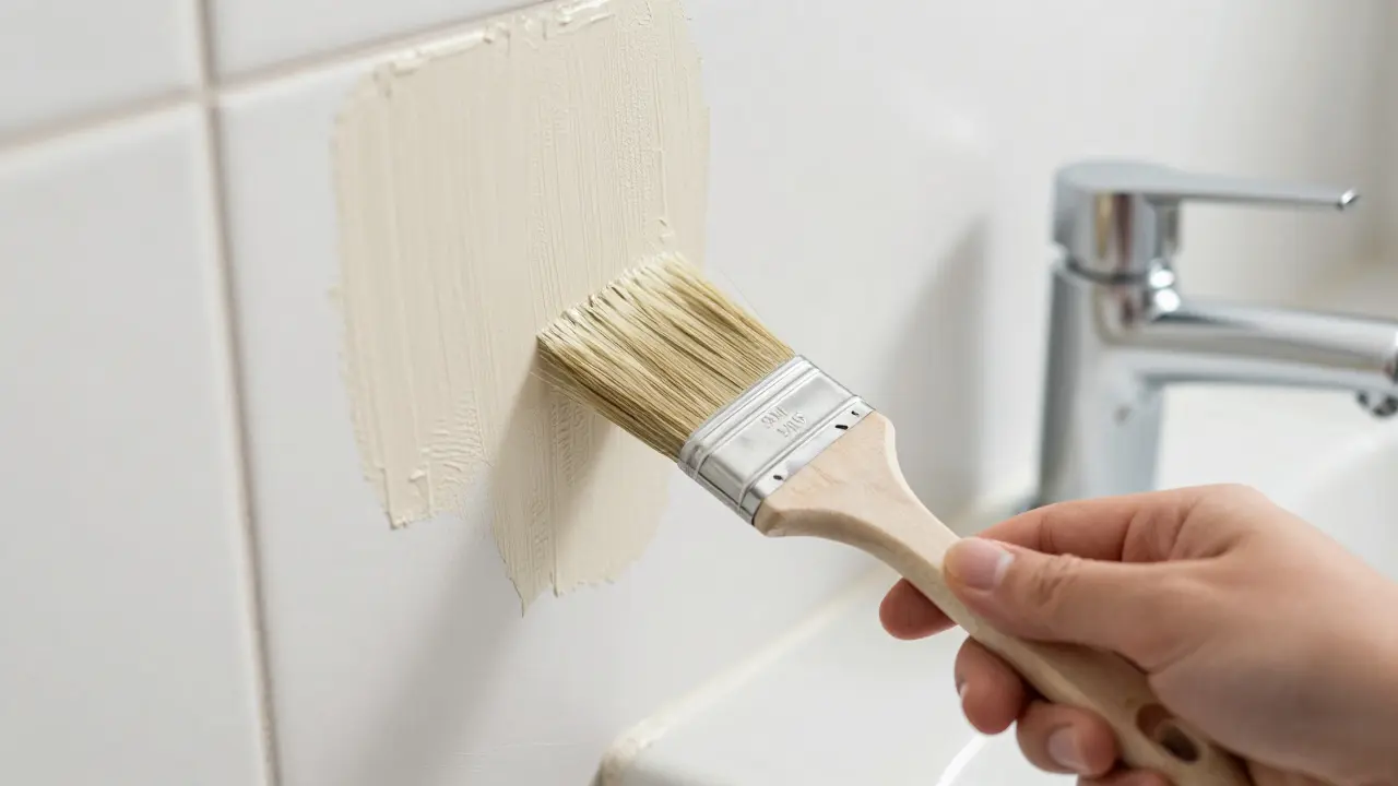 Detalles de pintura fresca y grifo nuevo en baño impecable