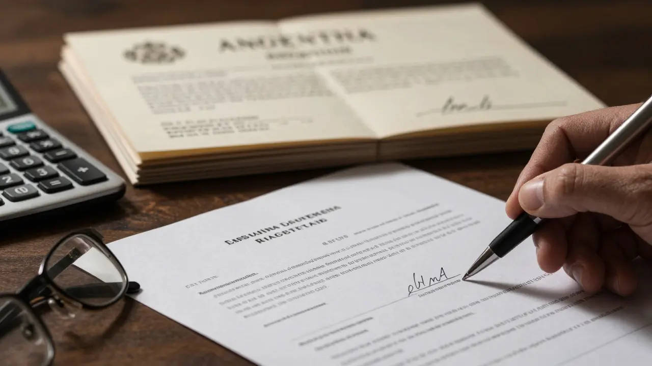Documentos legales y contrato de tasación sobre escritorio