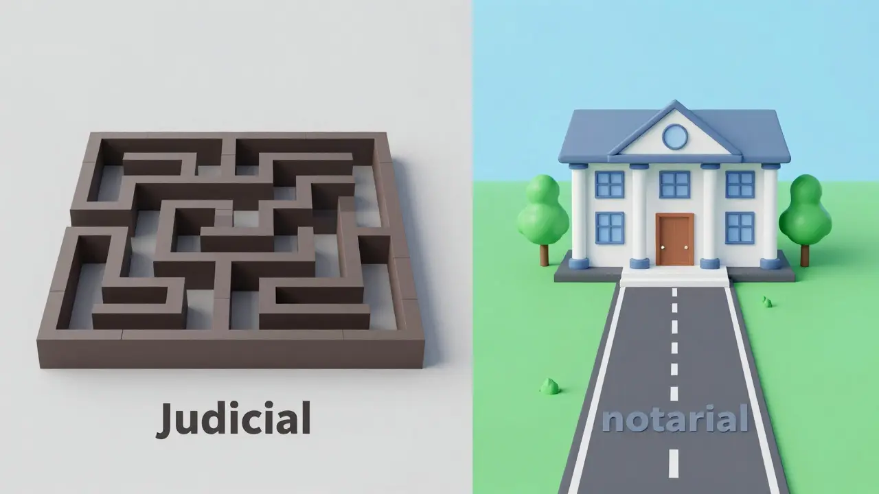Ilustración comparando vías judiciales y extrajudiciales
