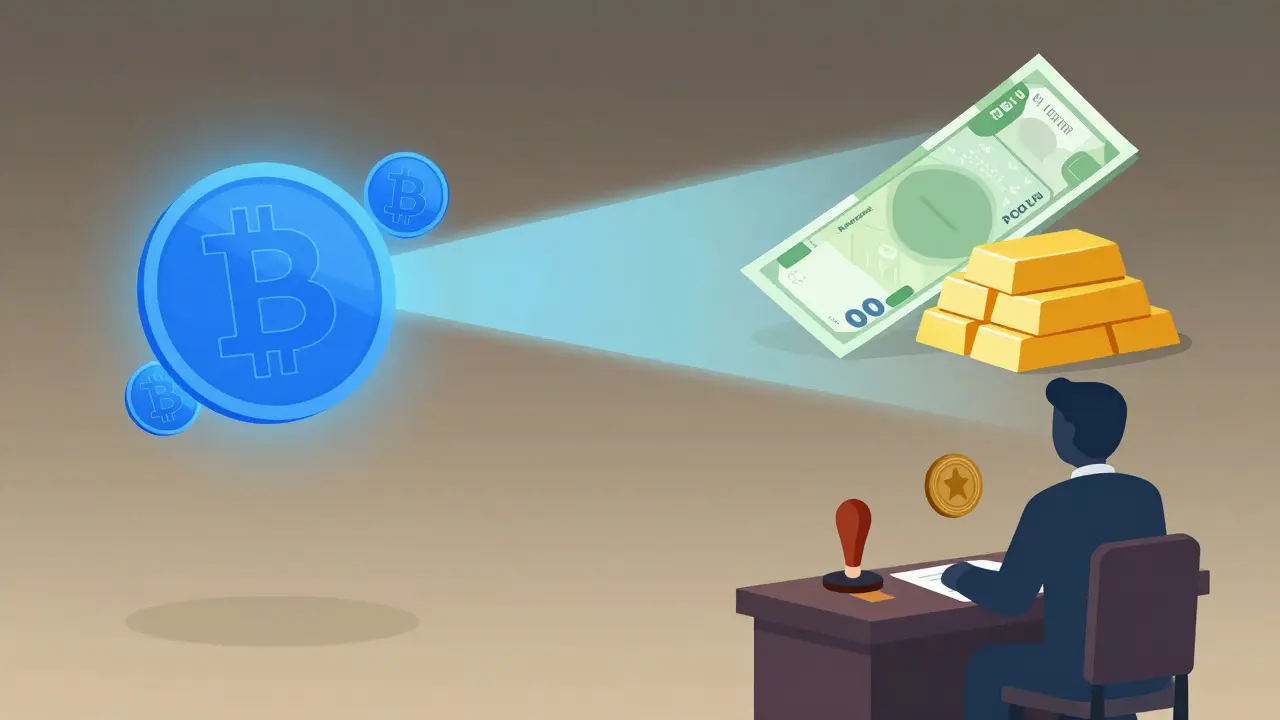 Ilustración conceptual de conversión de criptomonedas a pesos argentinos para compra de casa