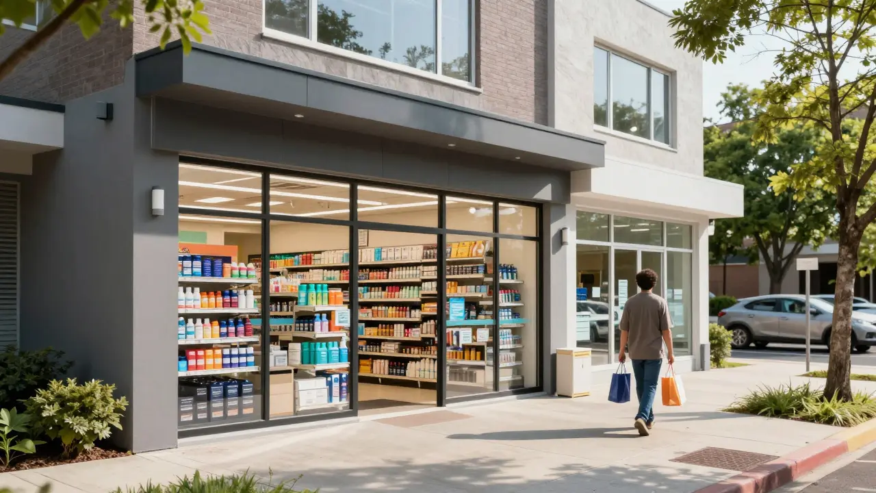 Servicios locales como supermercado y farmacia dentro del barrio