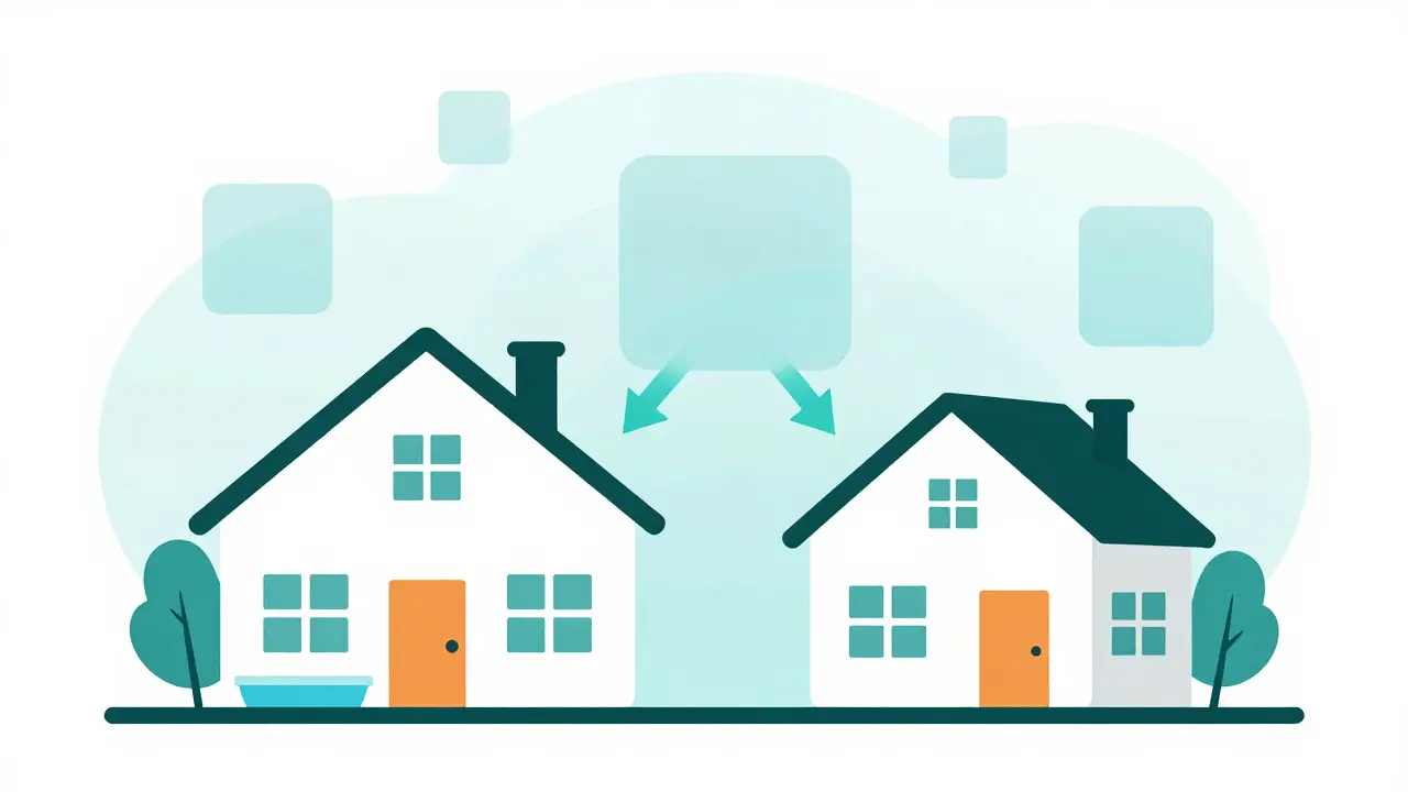 Ilustración conceptual de dos casas ajustadas por diferencias de características y ubicación