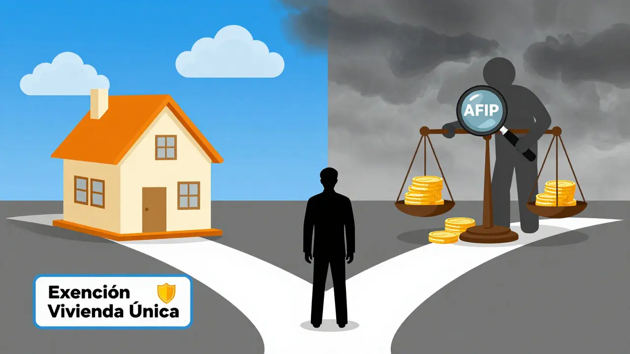 Ilustración conceptual de riesgos fiscales y exenciones en la permuta de viviendas