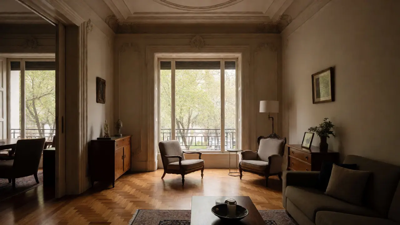 Interior clásico con techos altos y pisos de madera en Recoleta