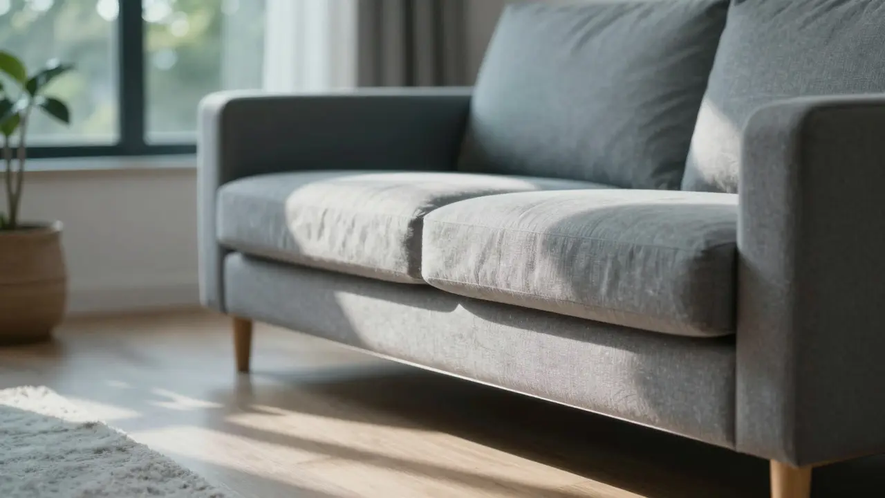 Primer plano de sombras inconsistentes y halos en muebles de una foto editada