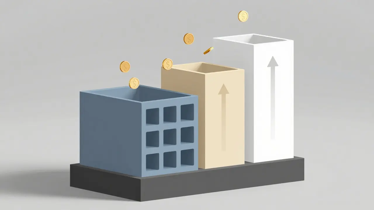 Sección transversal de edificio mostrando fases constructivas