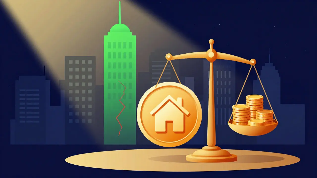 Vector illustration of a balance scale weighing a house against coins