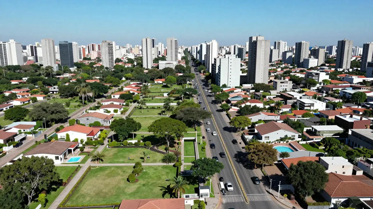 Vista aérea de un barrio cerrado y la carretera que conecta con la ciudad