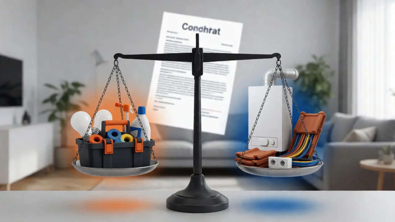 Balanza conceptual equilibrando herramientas de mantenimiento y reparaciones estructurales