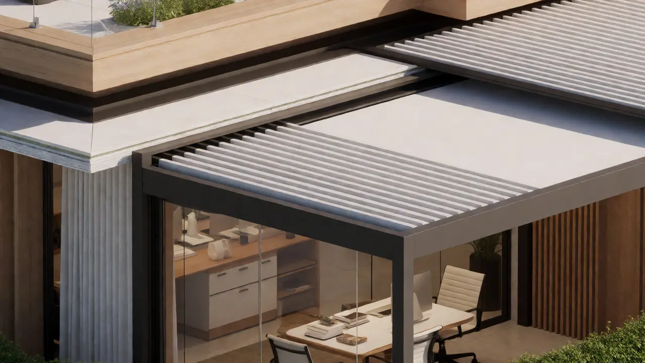 Detalle arquitectónico de un penthouse moderno con tecnología inteligente.