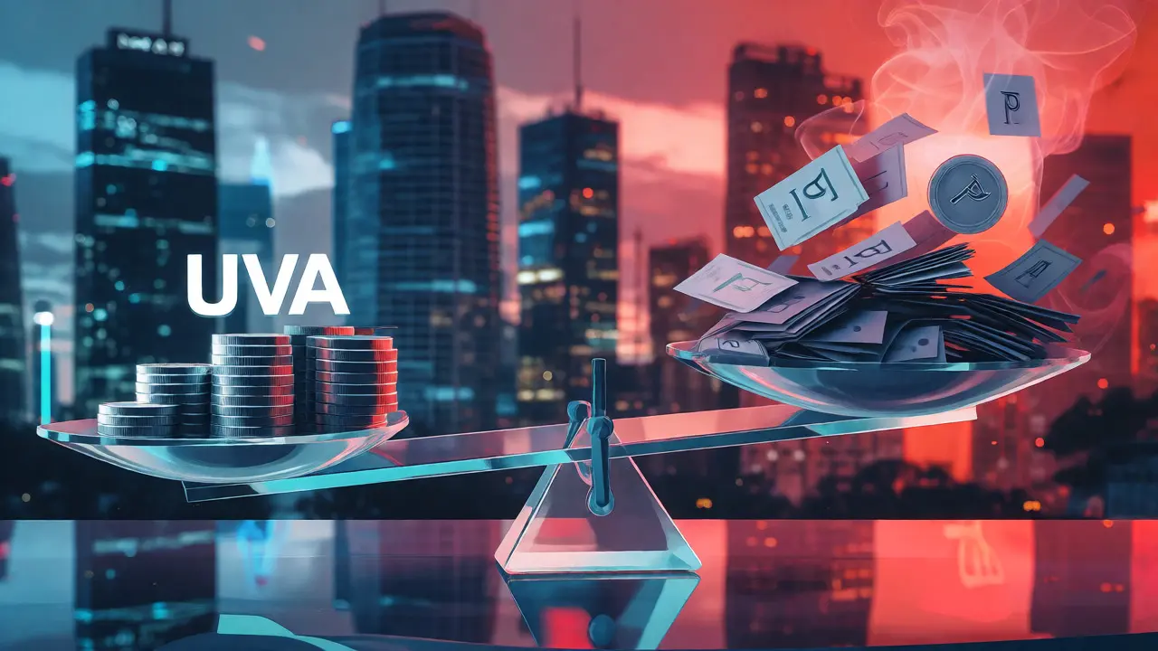 Ilustración conceptual de balanza entre monedas UVA y pesos
