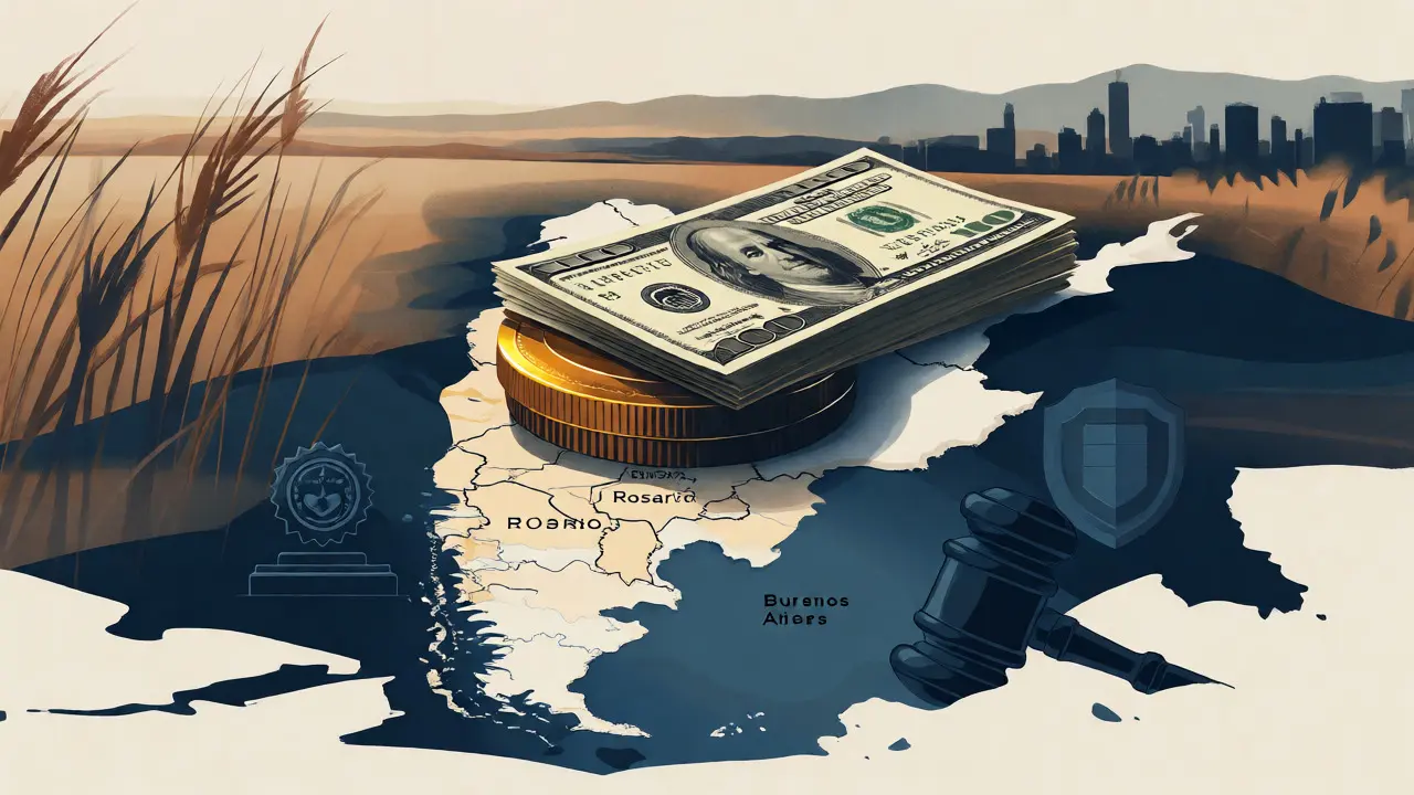 Moneda sobre mapa de Argentina simbolizando inversión segura