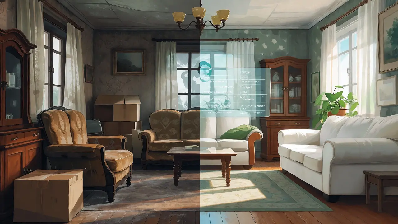 Comparación visual entre una propiedad heredada descuidada y una renovada