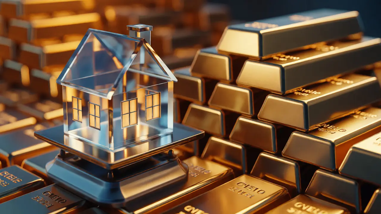 Glass house model overwhelmed by large gold bars representing rising costs.