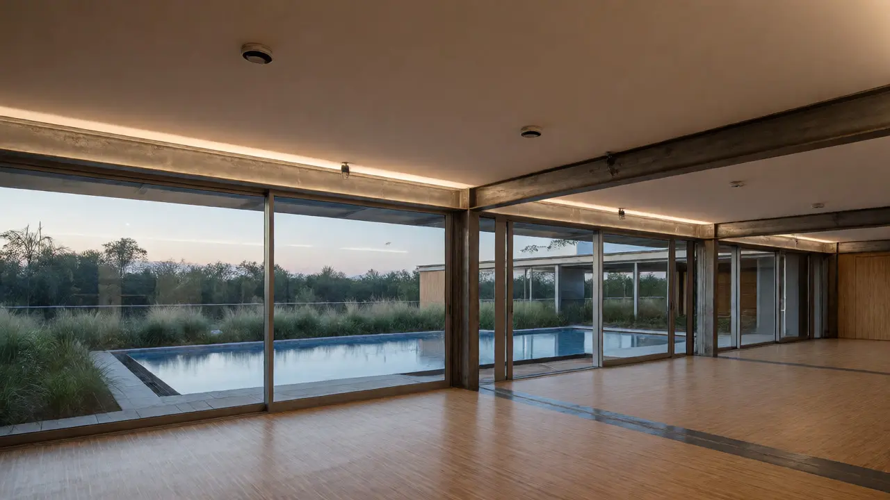 Interior luminoso con piscina infinita y domótica integrada en ático sustentable